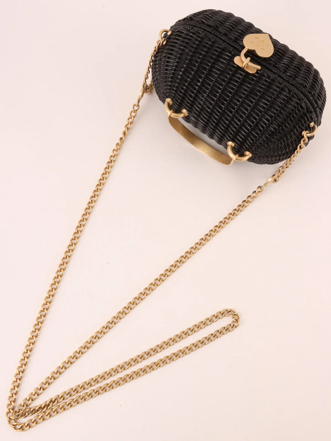 Chanel Around 2004 Made Straw Heart Cc Mark Plate 2Way Bag Black