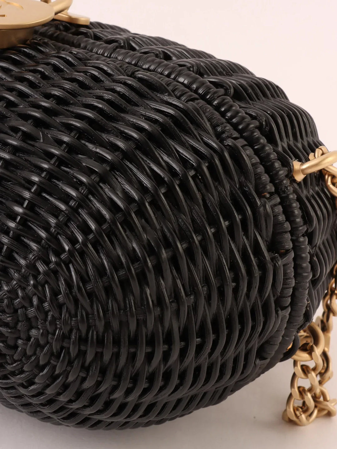 Chanel Around 2004 Made Straw Heart Cc Mark Plate 2Way Bag Black