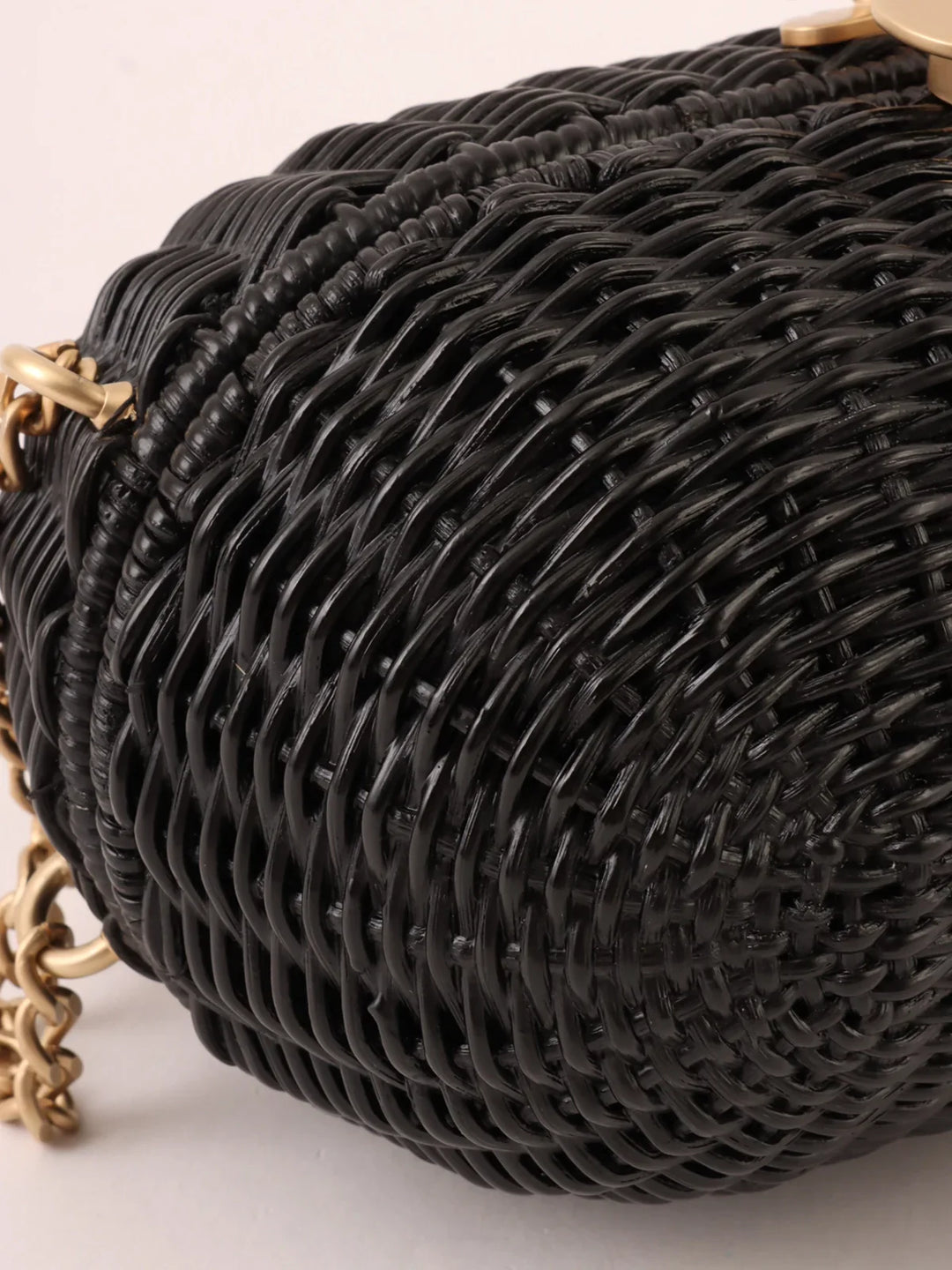 Chanel Around 2004 Made Straw Heart Cc Mark Plate 2Way Bag Black