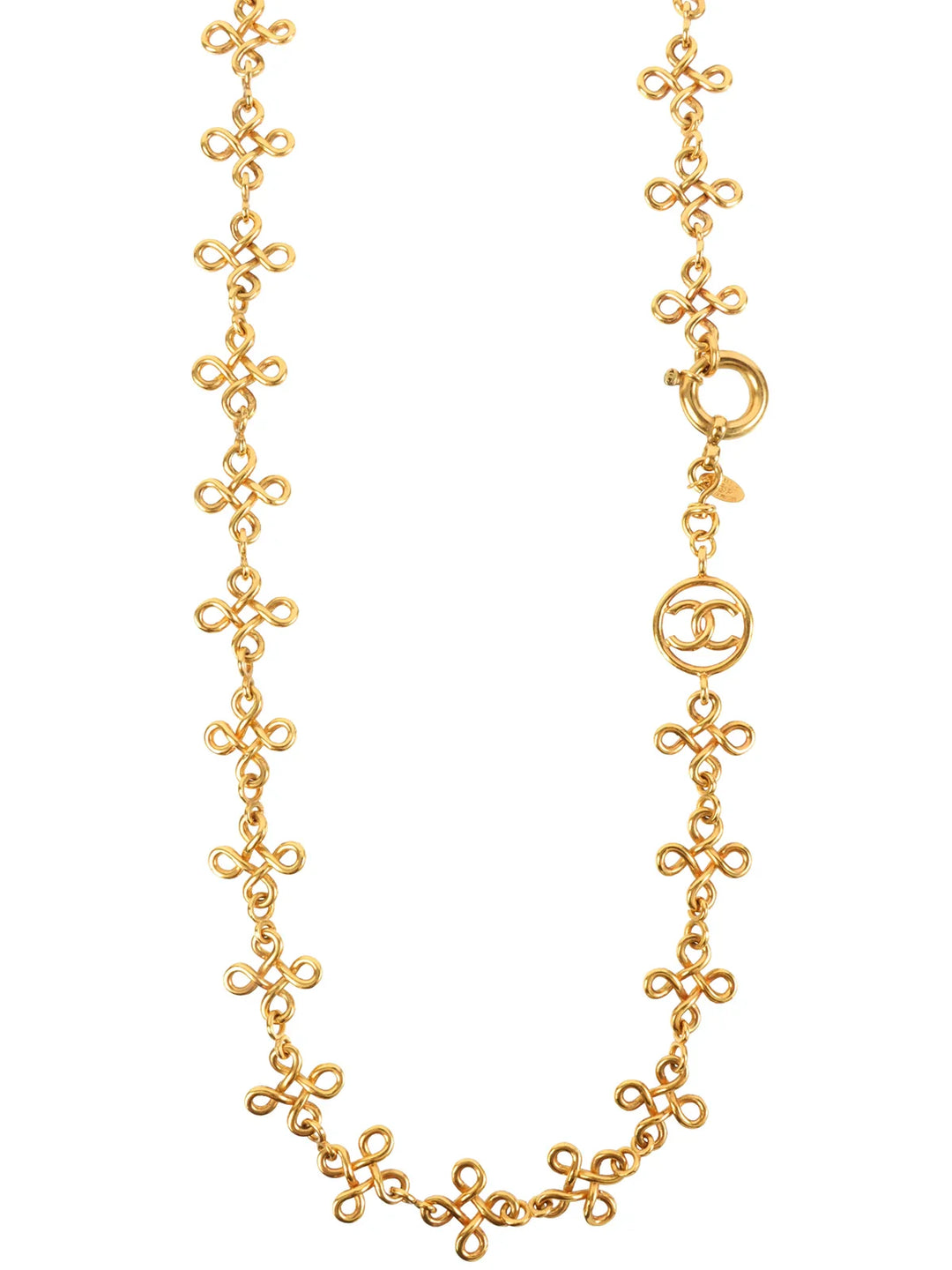 Chanel 1993 Made Circle Cutout Cc Mark Design Chain Necklace Gold