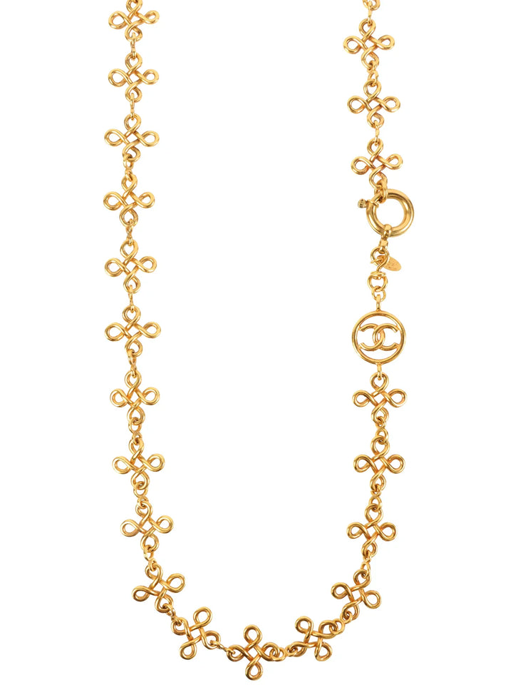 Chanel 1993 Made Circle Cutout Cc Mark Design Chain Necklace Gold
