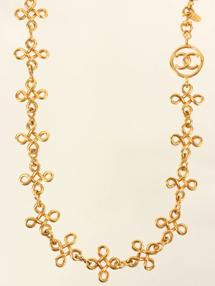 Chanel 1993 Made Circle Cutout Cc Mark Design Chain Necklace Gold