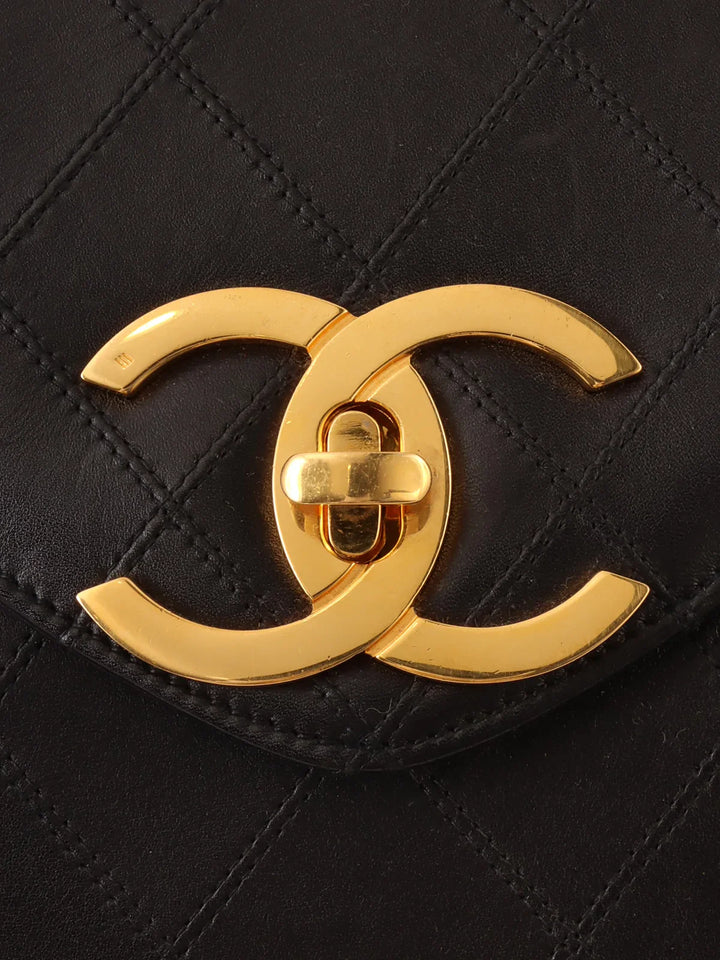 Chanel Around 1995 Made Bicolore Stitch Supermodel Black