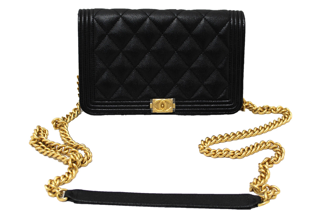 Top Quality Chanel Black Caviar Quilted Leather Boy Wallet On Chain WOC