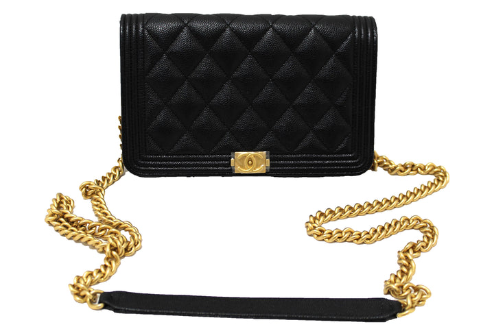 Top Quality Chanel Black Caviar Quilted Leather Boy Wallet On Chain WOC