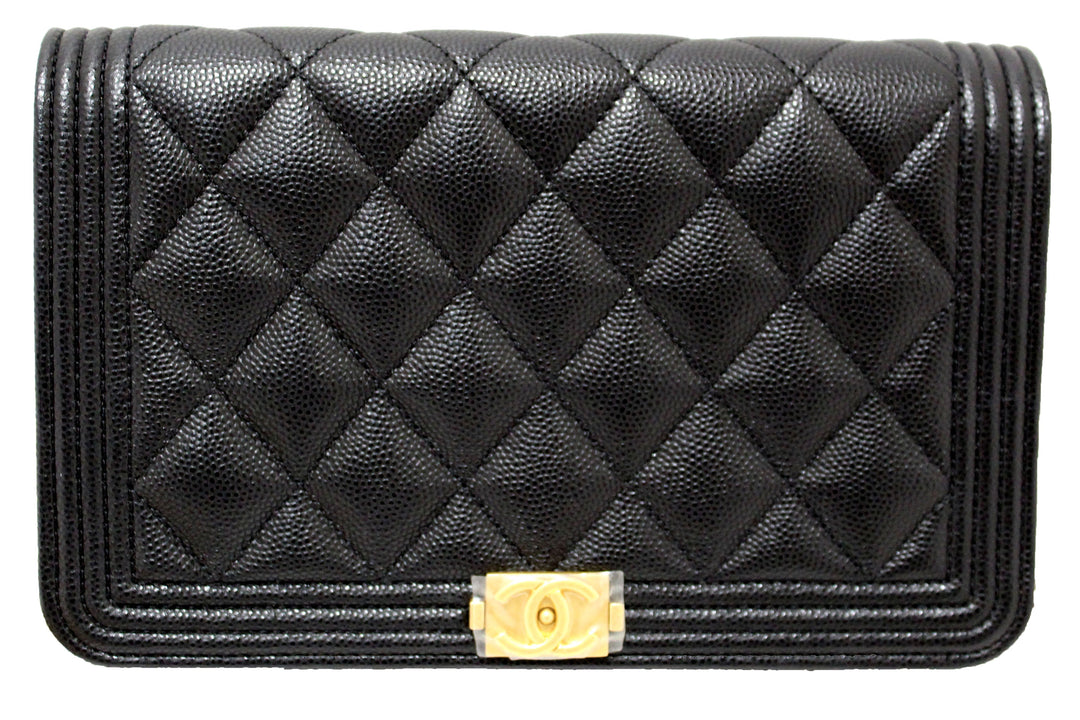 Top Quality Chanel Black Caviar Quilted Leather Boy Wallet On Chain WOC