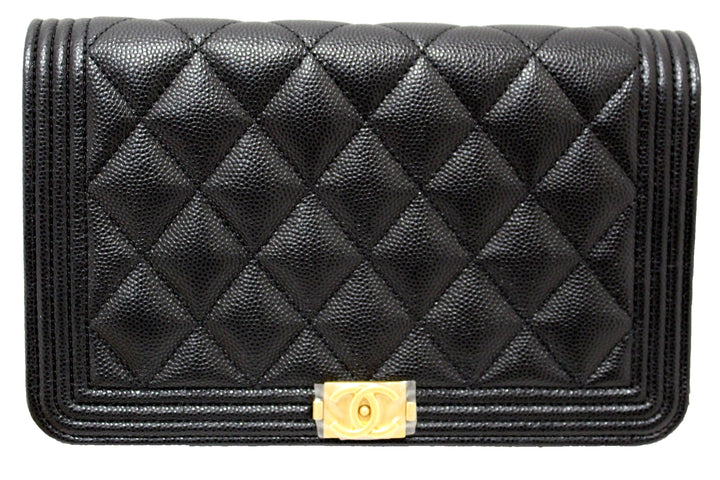 Top Quality Chanel Black Caviar Quilted Leather Boy Wallet On Chain WOC