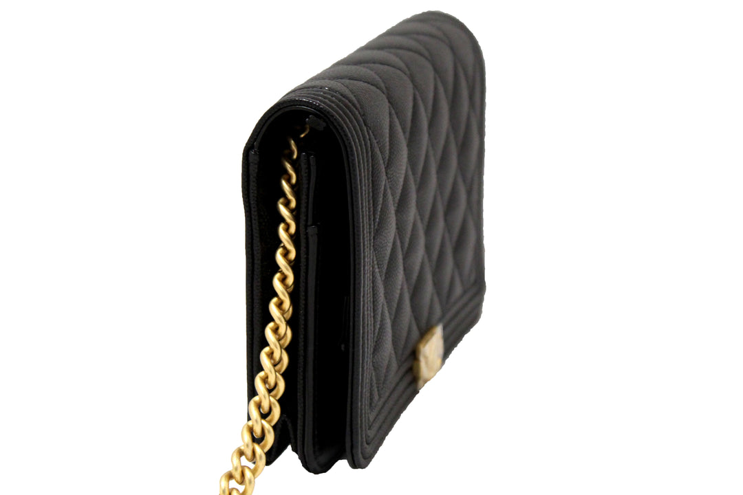 Top Quality Chanel Black Caviar Quilted Leather Boy Wallet On Chain WOC