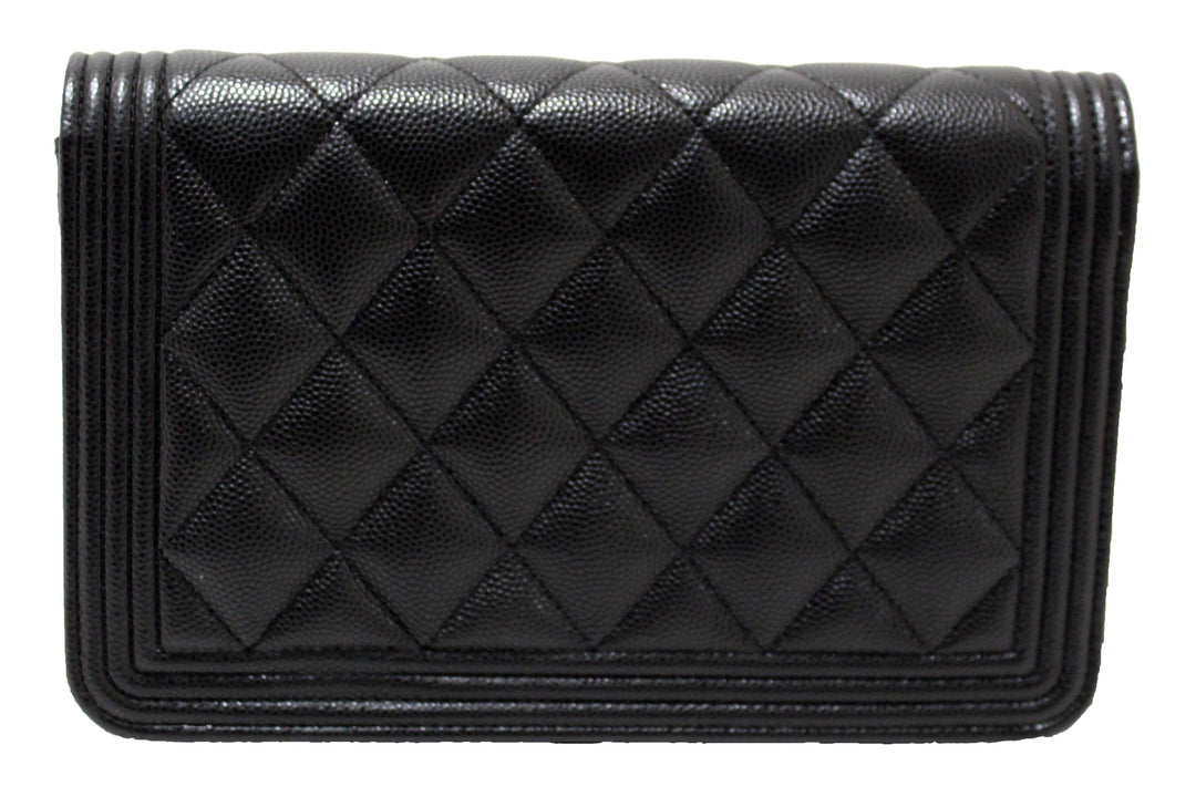 Top Quality Chanel Black Caviar Quilted Leather Boy Wallet On Chain WOC