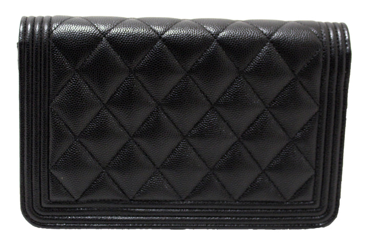Top Quality Chanel Black Caviar Quilted Leather Boy Wallet On Chain WOC