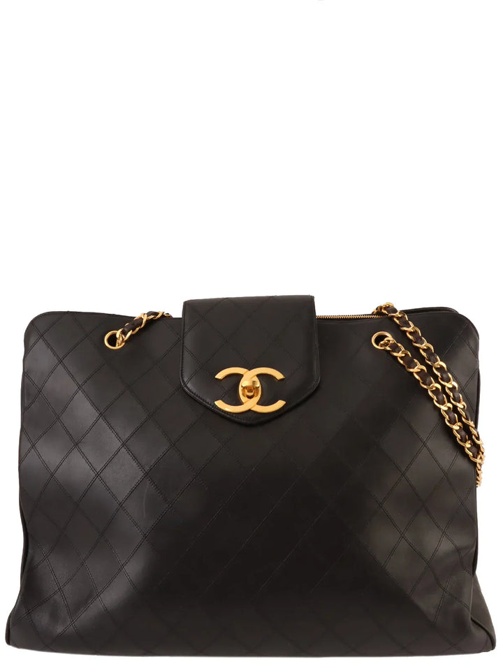 Chanel Around 1995 Made Bicolore Stitch Supermodel Black