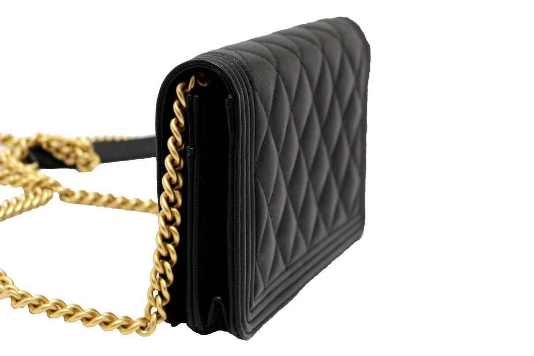 Top Quality Chanel Black Caviar Quilted Leather Boy Wallet On Chain WOC