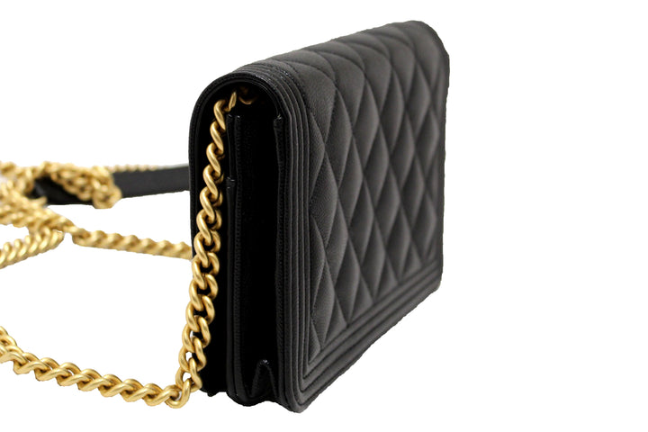 Top Quality Chanel Black Caviar Quilted Leather Boy Wallet On Chain WOC