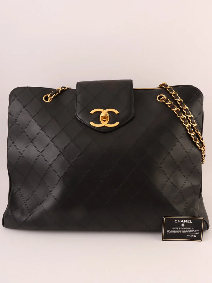 Chanel Around 1995 Made Bicolore Stitch Supermodel Black