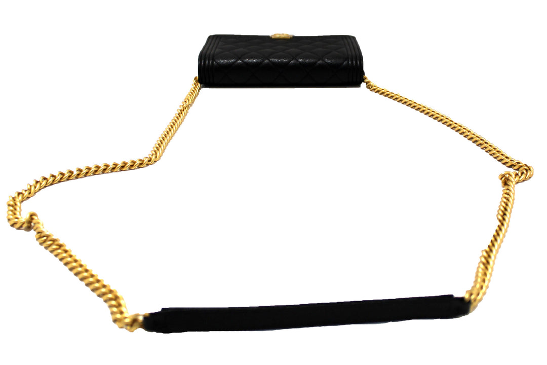 Top Quality Chanel Black Caviar Quilted Leather Boy Wallet On Chain WOC