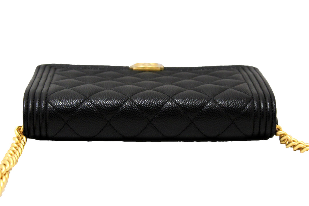 Top Quality Chanel Black Caviar Quilted Leather Boy Wallet On Chain WOC