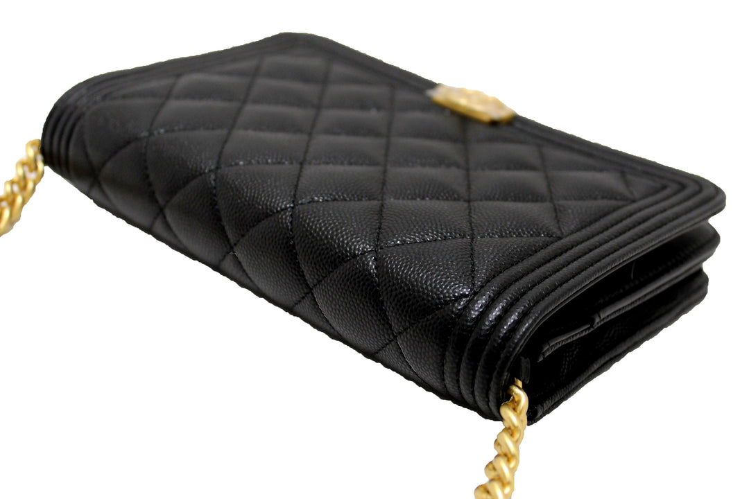 Top Quality Chanel Black Caviar Quilted Leather Boy Wallet On Chain WOC