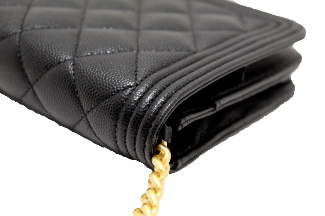 Top Quality Chanel Black Caviar Quilted Leather Boy Wallet On Chain WOC