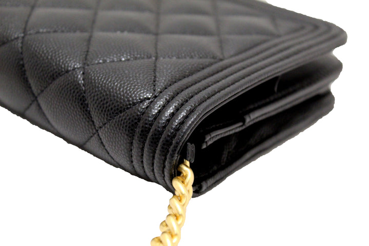 Top Quality Chanel Black Caviar Quilted Leather Boy Wallet On Chain WOC