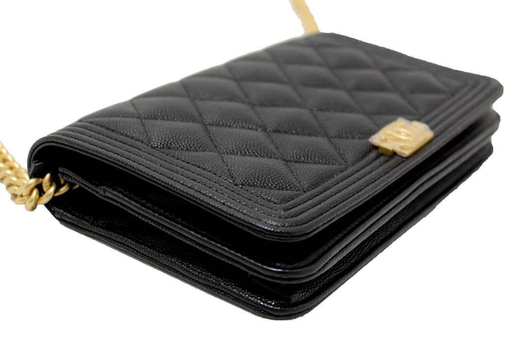 Top Quality Chanel Black Caviar Quilted Leather Boy Wallet On Chain WOC