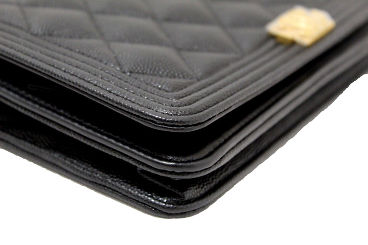 Top Quality Chanel Black Caviar Quilted Leather Boy Wallet On Chain WOC
