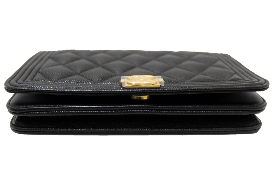 Top Quality Chanel Black Caviar Quilted Leather Boy Wallet On Chain WOC