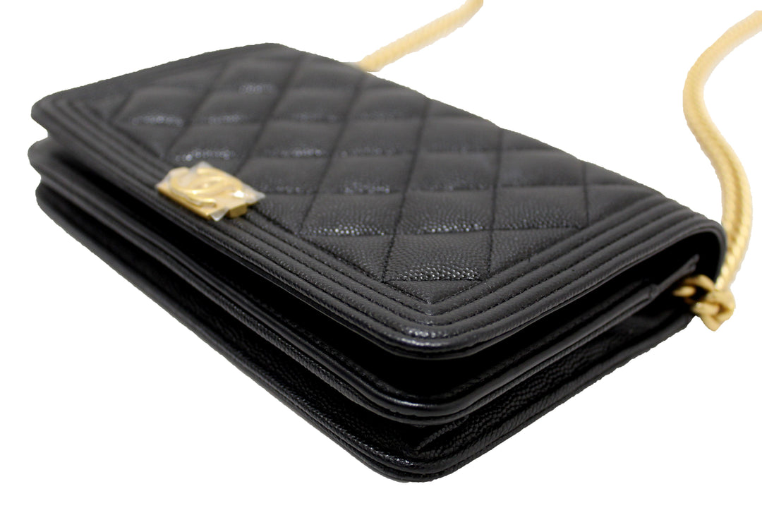 Top Quality Chanel Black Caviar Quilted Leather Boy Wallet On Chain WOC