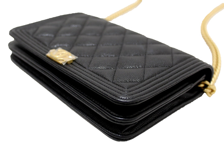 Top Quality Chanel Black Caviar Quilted Leather Boy Wallet On Chain WOC