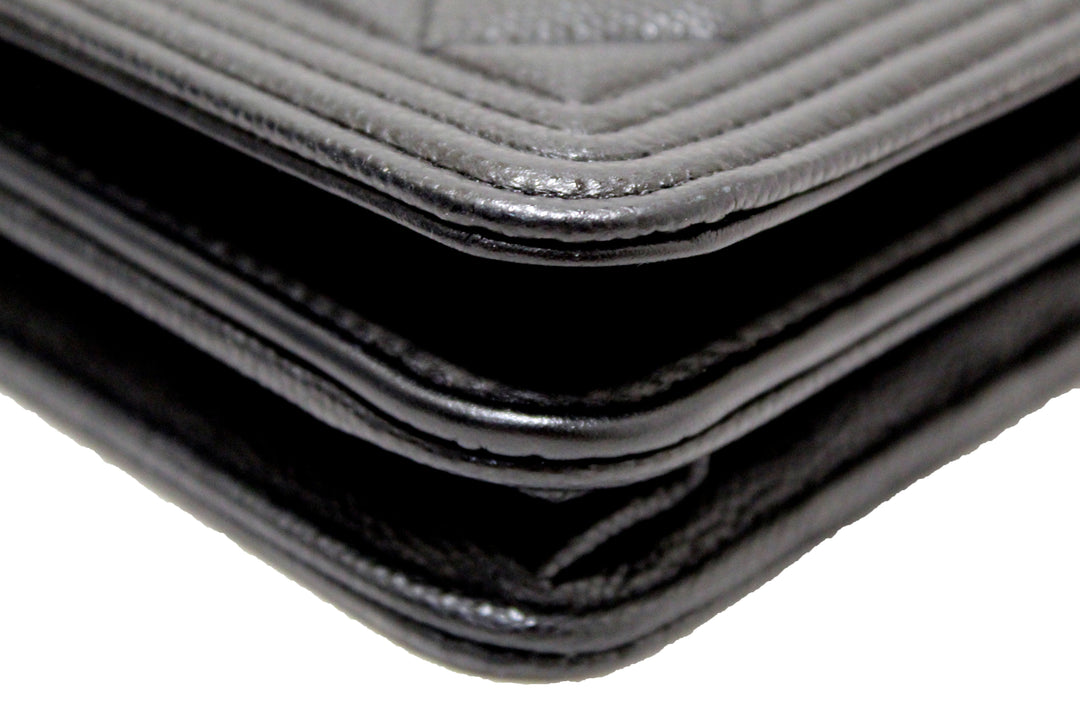 Top Quality Chanel Black Caviar Quilted Leather Boy Wallet On Chain WOC