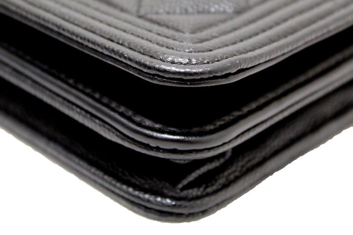 Top Quality Chanel Black Caviar Quilted Leather Boy Wallet On Chain WOC