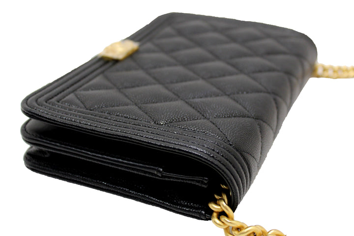 Top Quality Chanel Black Caviar Quilted Leather Boy Wallet On Chain WOC