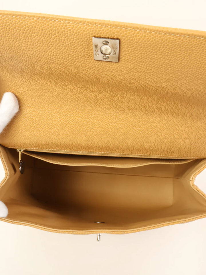 Chanel Around 2000 Made Caviar Skin Turn-Lock Top Handle Bag Beige