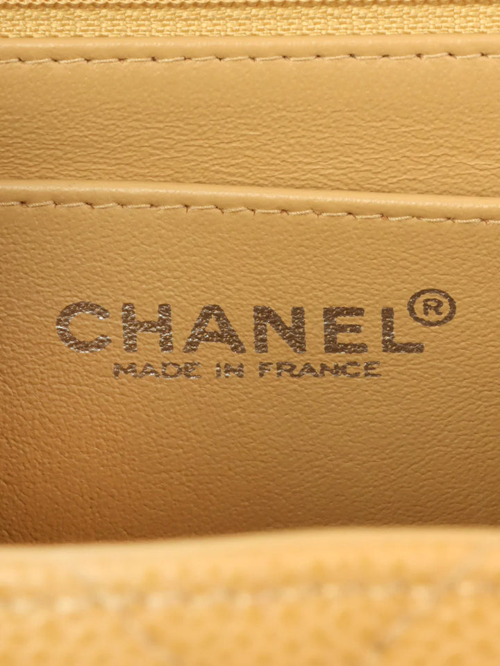 Chanel Around 2000 Made Caviar Skin Turn-Lock Top Handle Bag Beige