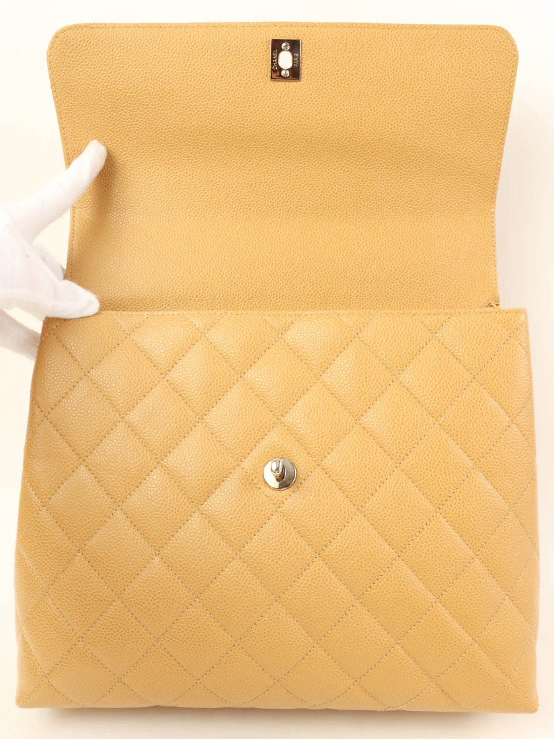 Chanel Around 2000 Made Caviar Skin Turn-Lock Top Handle Bag Beige