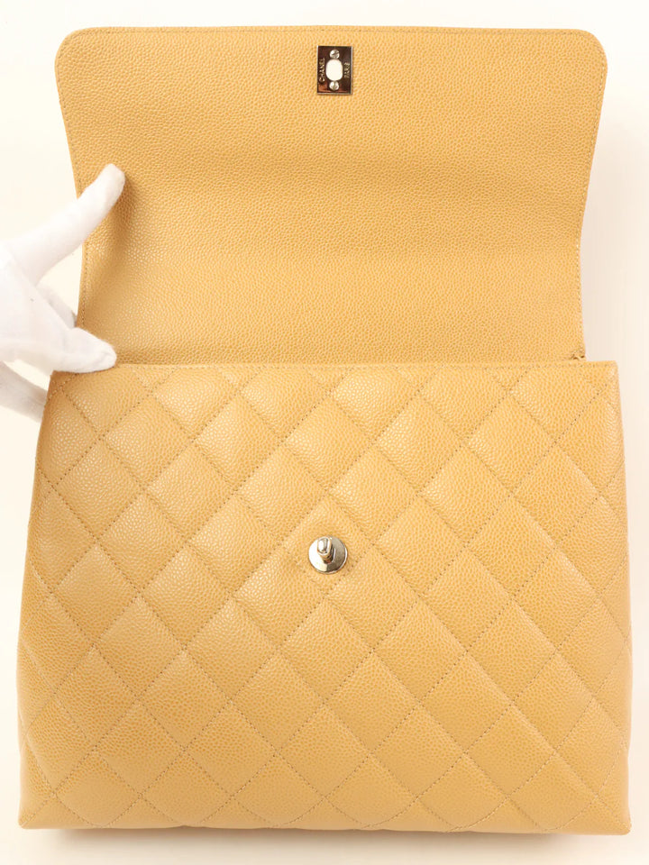 Chanel Around 2000 Made Caviar Skin Turn-Lock Top Handle Bag Beige