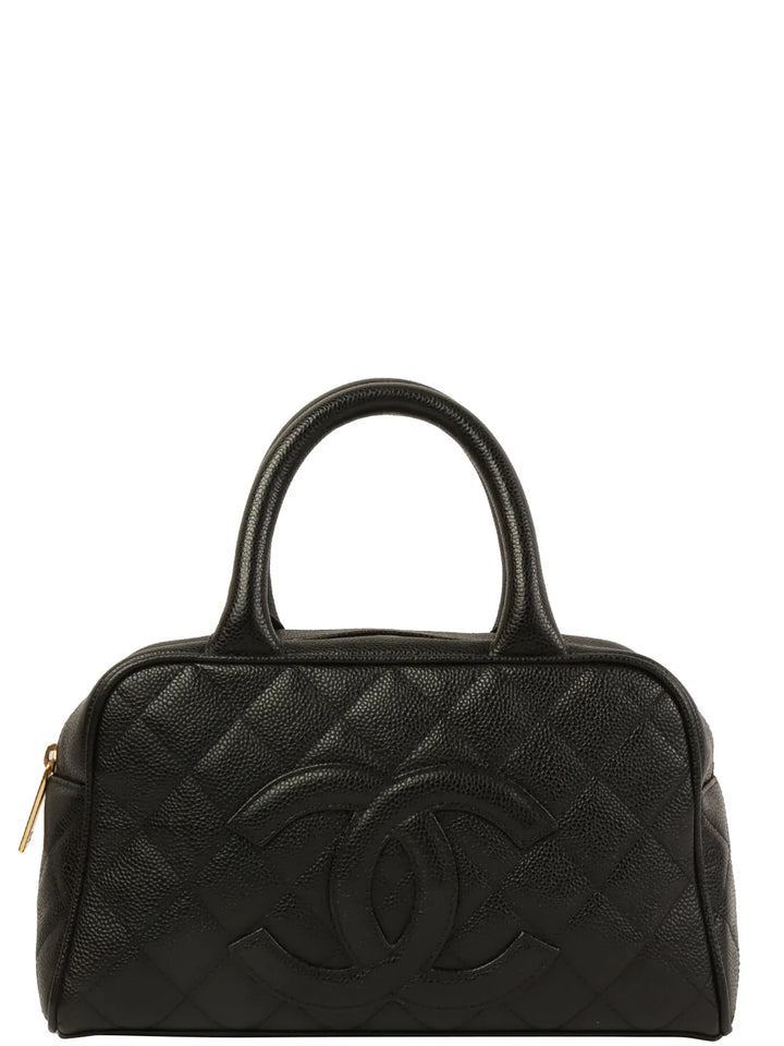 Chanel Around 1998 Made Caviar Skin Cc Mark Stitch Boston Bag Black