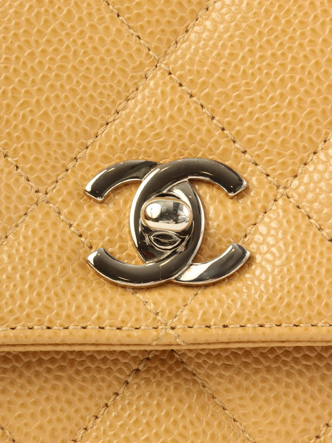 Chanel Around 2000 Made Caviar Skin Turn-Lock Top Handle Bag Beige