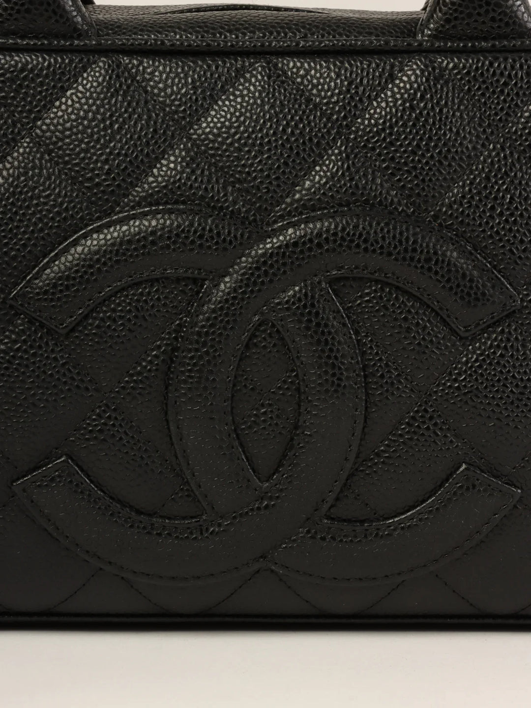 Chanel Around 1998 Made Caviar Skin Cc Mark Stitch Boston Bag Black