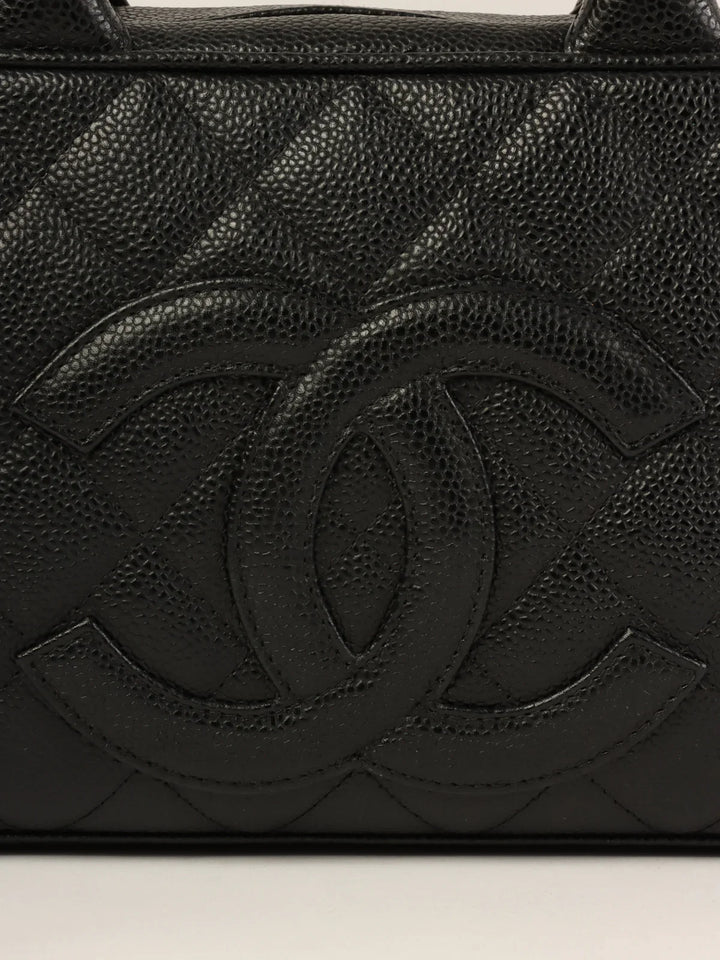 Chanel Around 1998 Made Caviar Skin Cc Mark Stitch Boston Bag Black