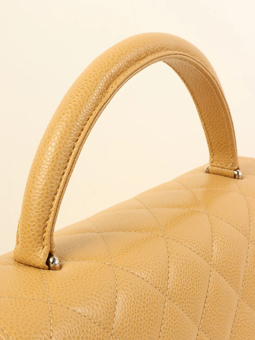 Chanel Around 2000 Made Caviar Skin Turn-Lock Top Handle Bag Beige