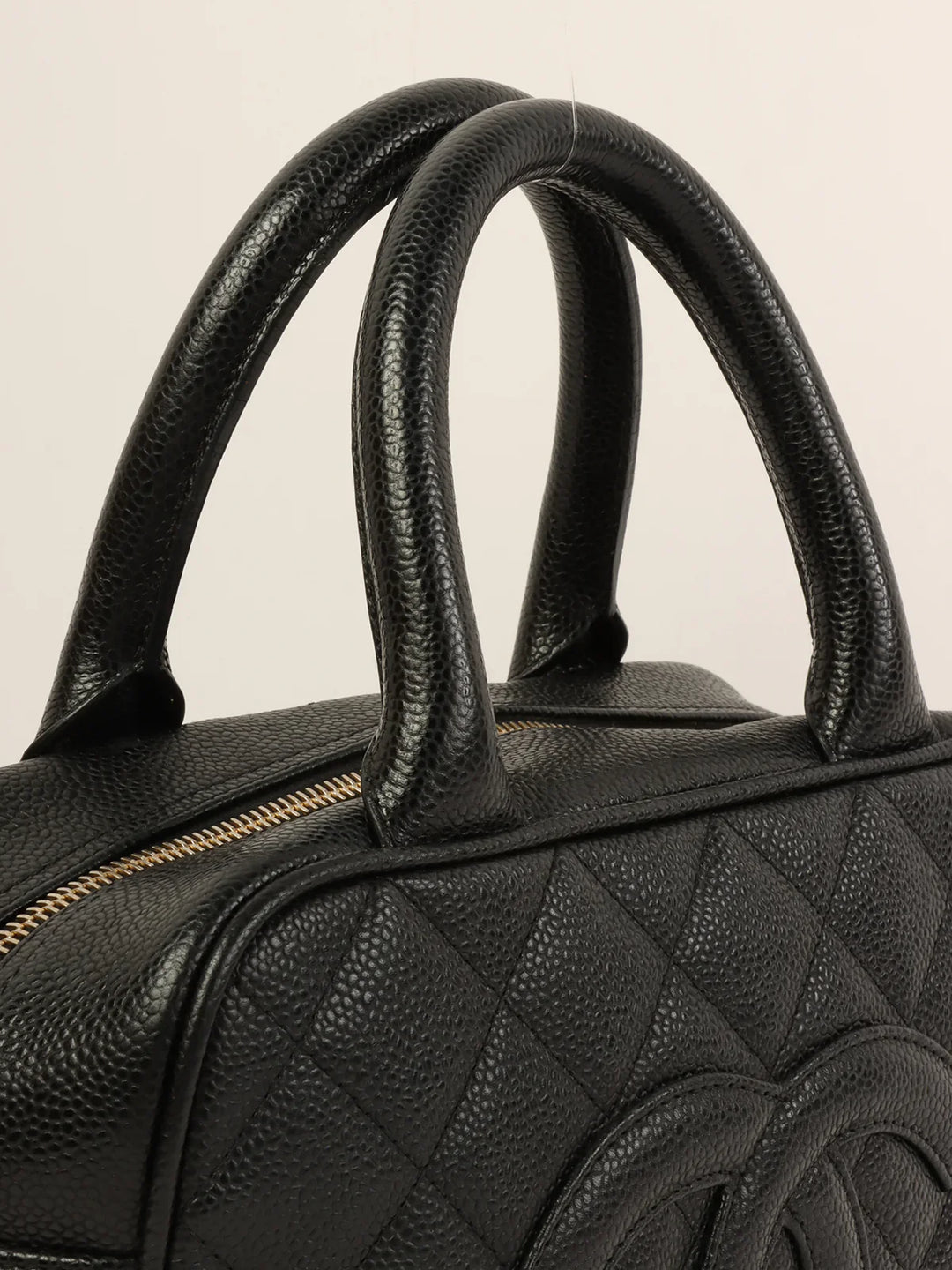 Chanel Around 1998 Made Caviar Skin Cc Mark Stitch Boston Bag Black