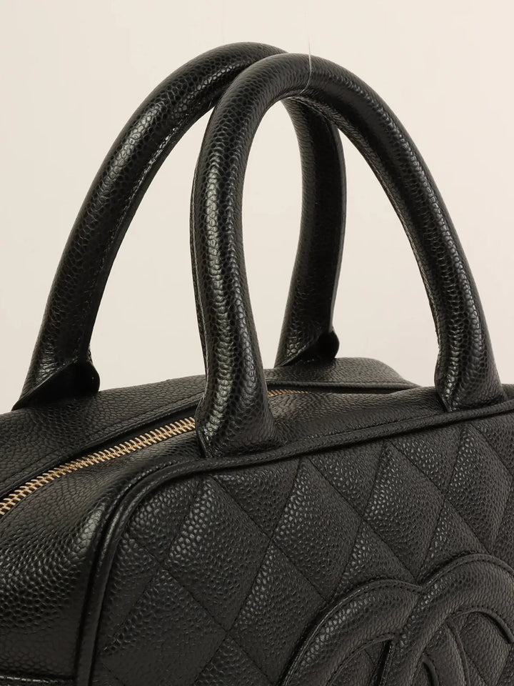 Chanel Around 1998 Made Caviar Skin Cc Mark Stitch Boston Bag Black