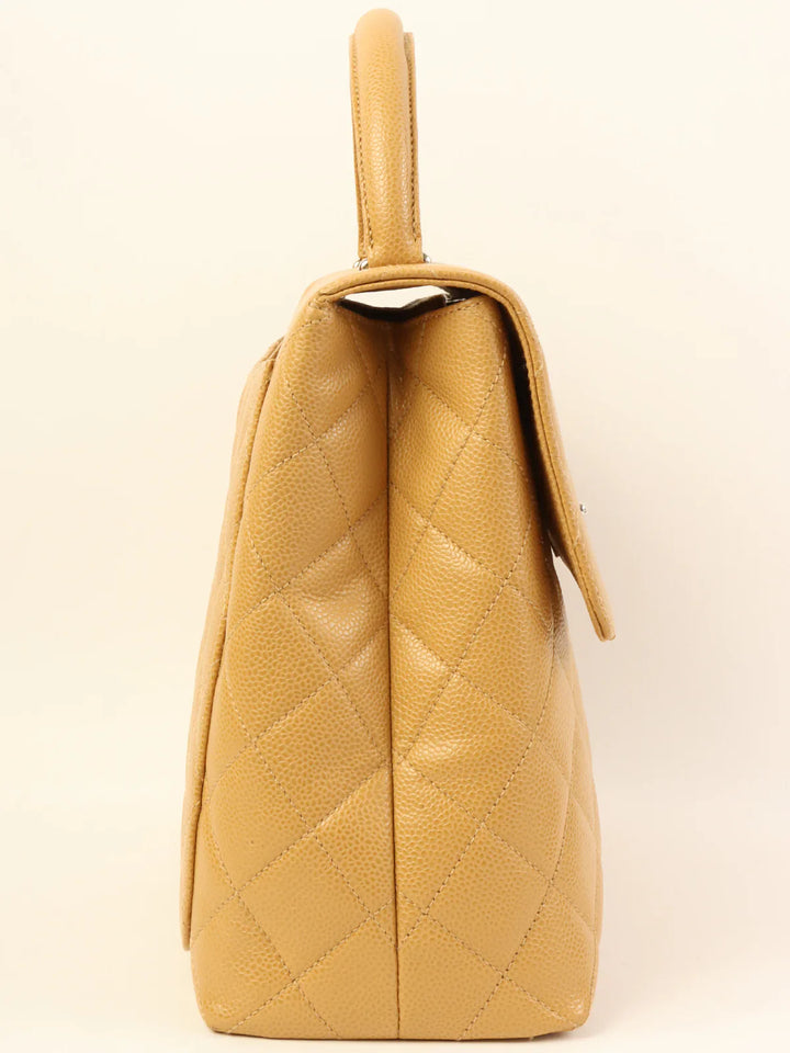 Chanel Around 2000 Made Caviar Skin Turn-Lock Top Handle Bag Beige