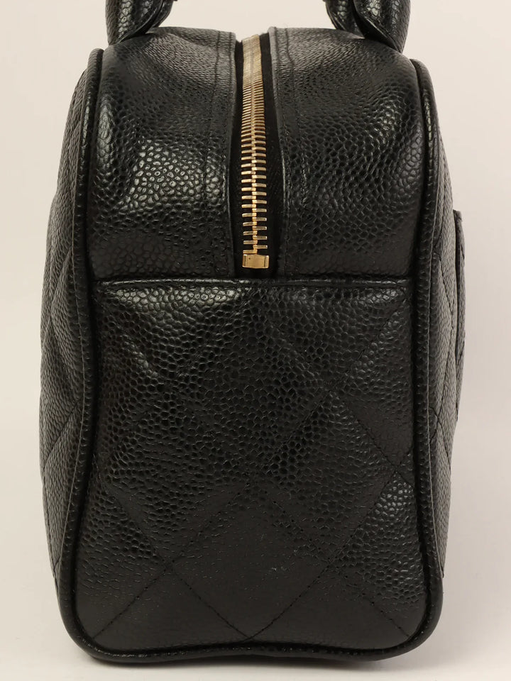Chanel Around 1998 Made Caviar Skin Cc Mark Stitch Boston Bag Black
