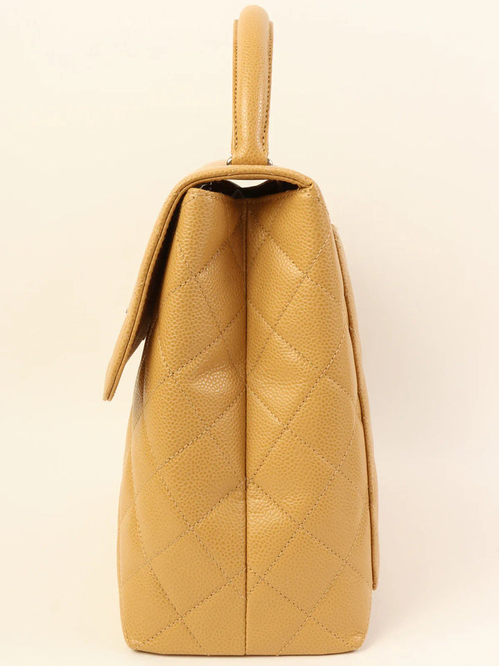 Chanel Around 2000 Made Caviar Skin Turn-Lock Top Handle Bag Beige
