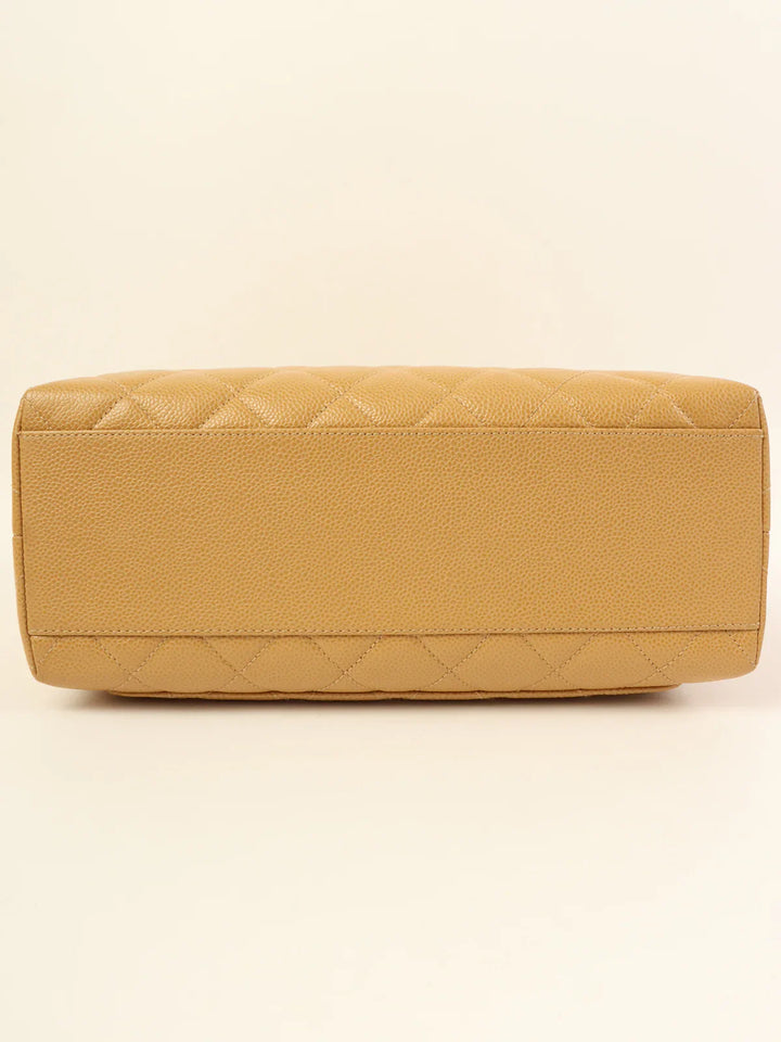 Chanel Around 2000 Made Caviar Skin Turn-Lock Top Handle Bag Beige