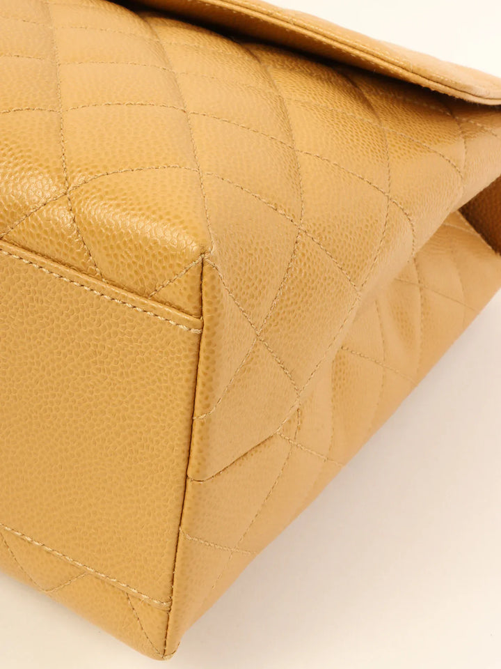 Chanel Around 2000 Made Caviar Skin Turn-Lock Top Handle Bag Beige