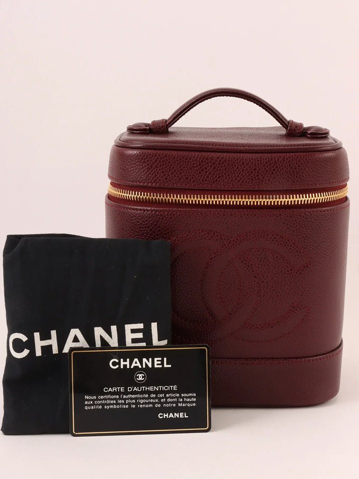 Chanel Around 1997 Made Caviar Skin Cc Mark Stitch Vanity Bordeaux