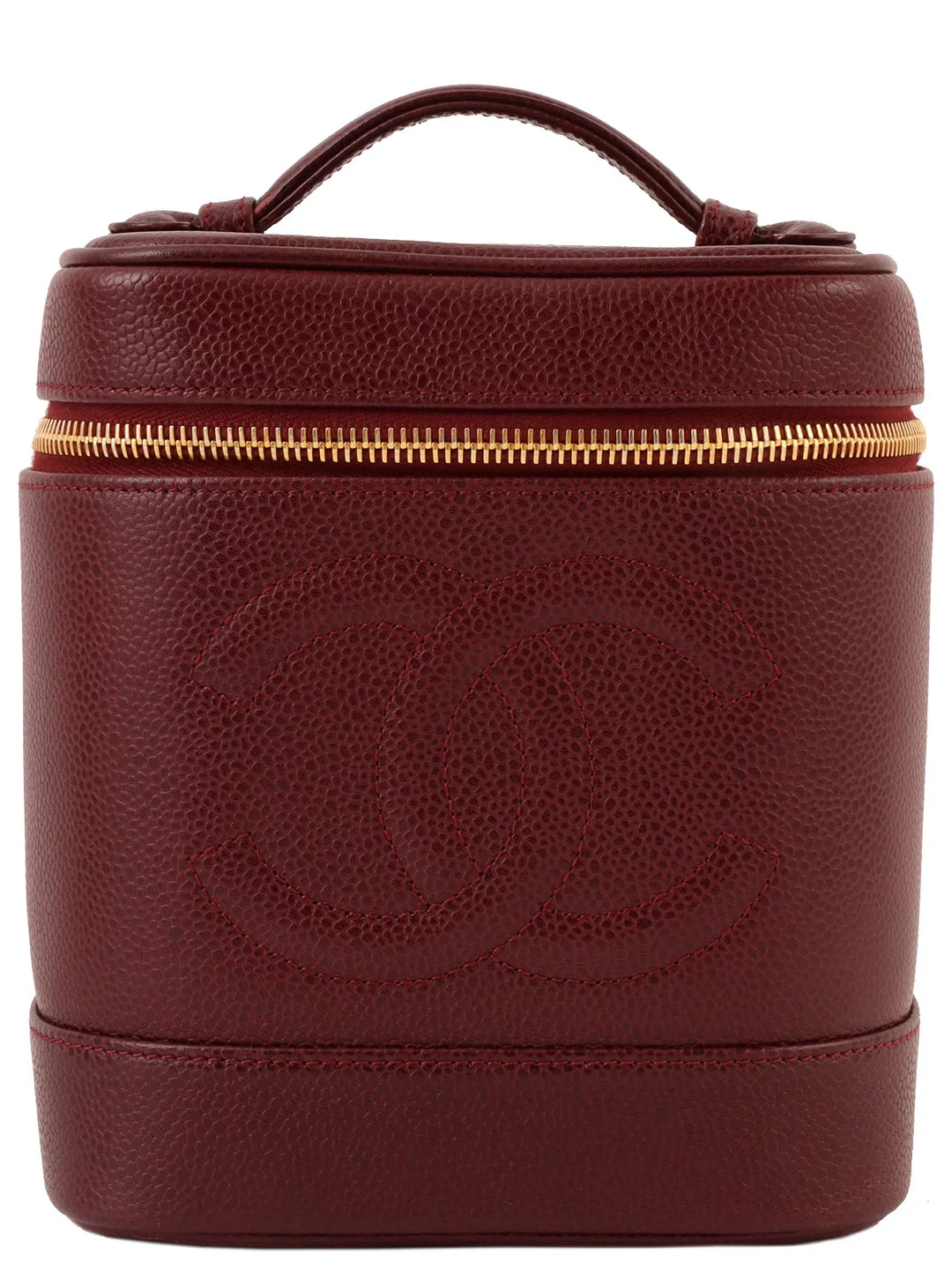Chanel Around 1997 Made Caviar Skin Cc Mark Stitch Vanity Bordeaux