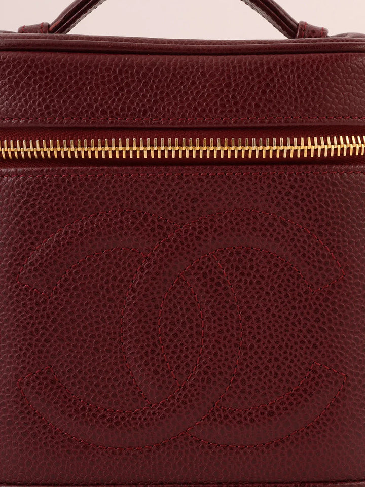 Chanel Around 1997 Made Caviar Skin Cc Mark Stitch Vanity Bordeaux